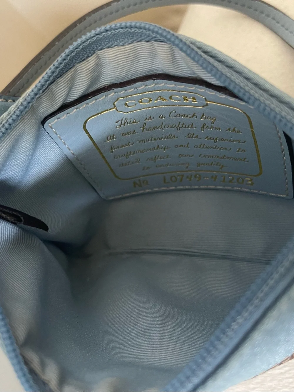 Coach Brown Signature Canvas Wristlet with Blue Trim